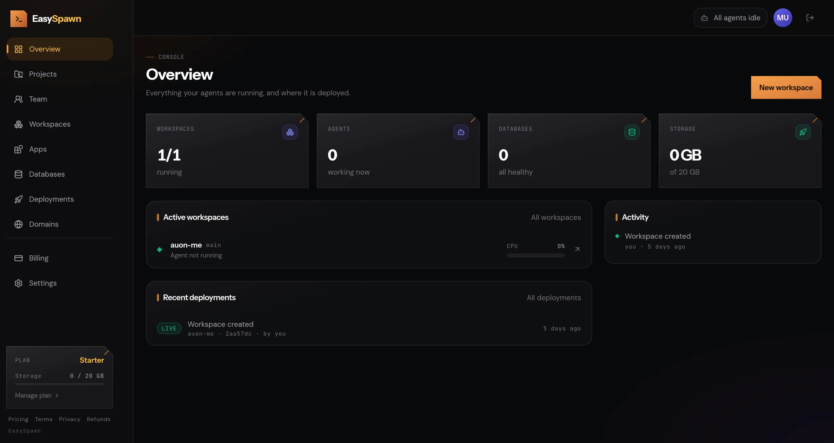 EasySpawn console — real product screenshot